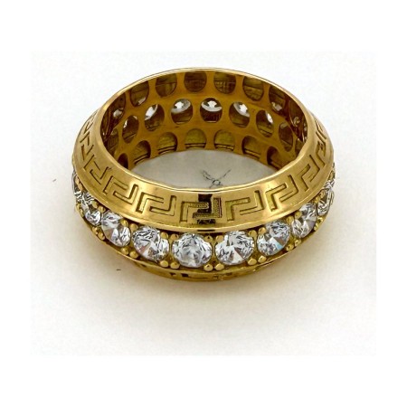 Anillo greca y circonitas de oro 18k talla 29